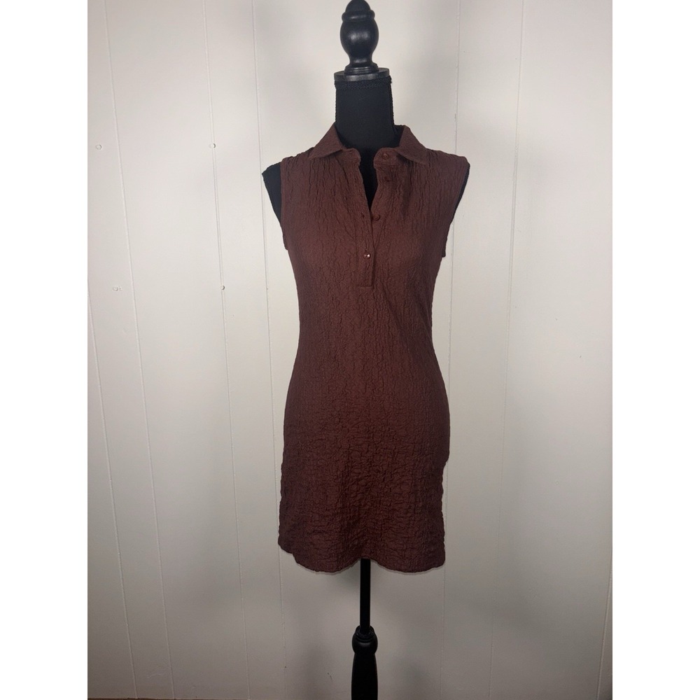 athropologie sleeveless‎ textured mini shirt dress brown NWT Liner Collared Xs